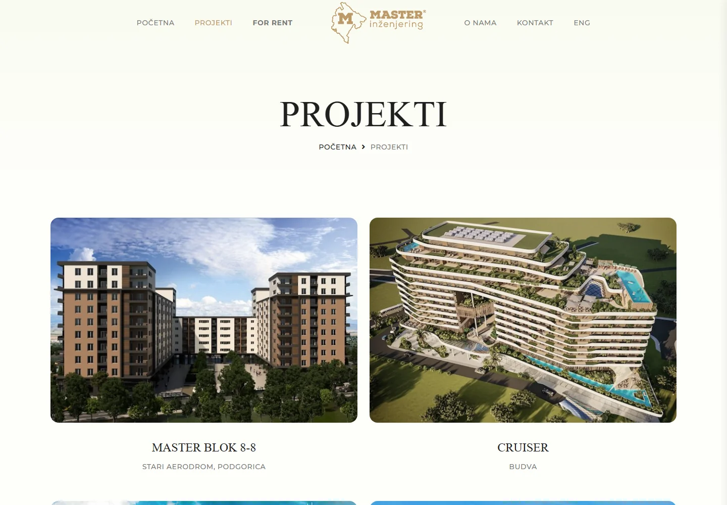 Master Inženjering — stranica Projekti