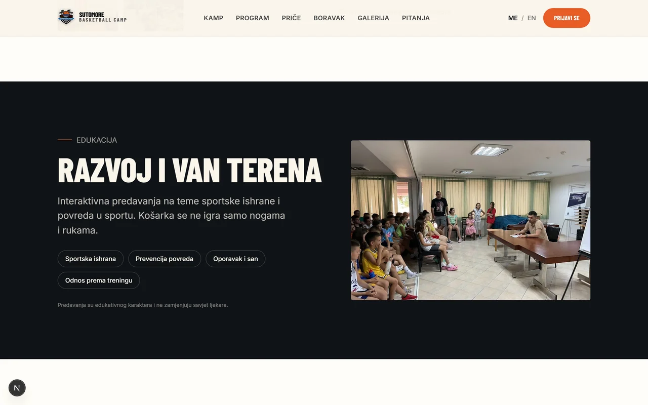 Sutomore Basketball Camp — sekcija „Razvoj i van terena“ o edukativnim predavanjima