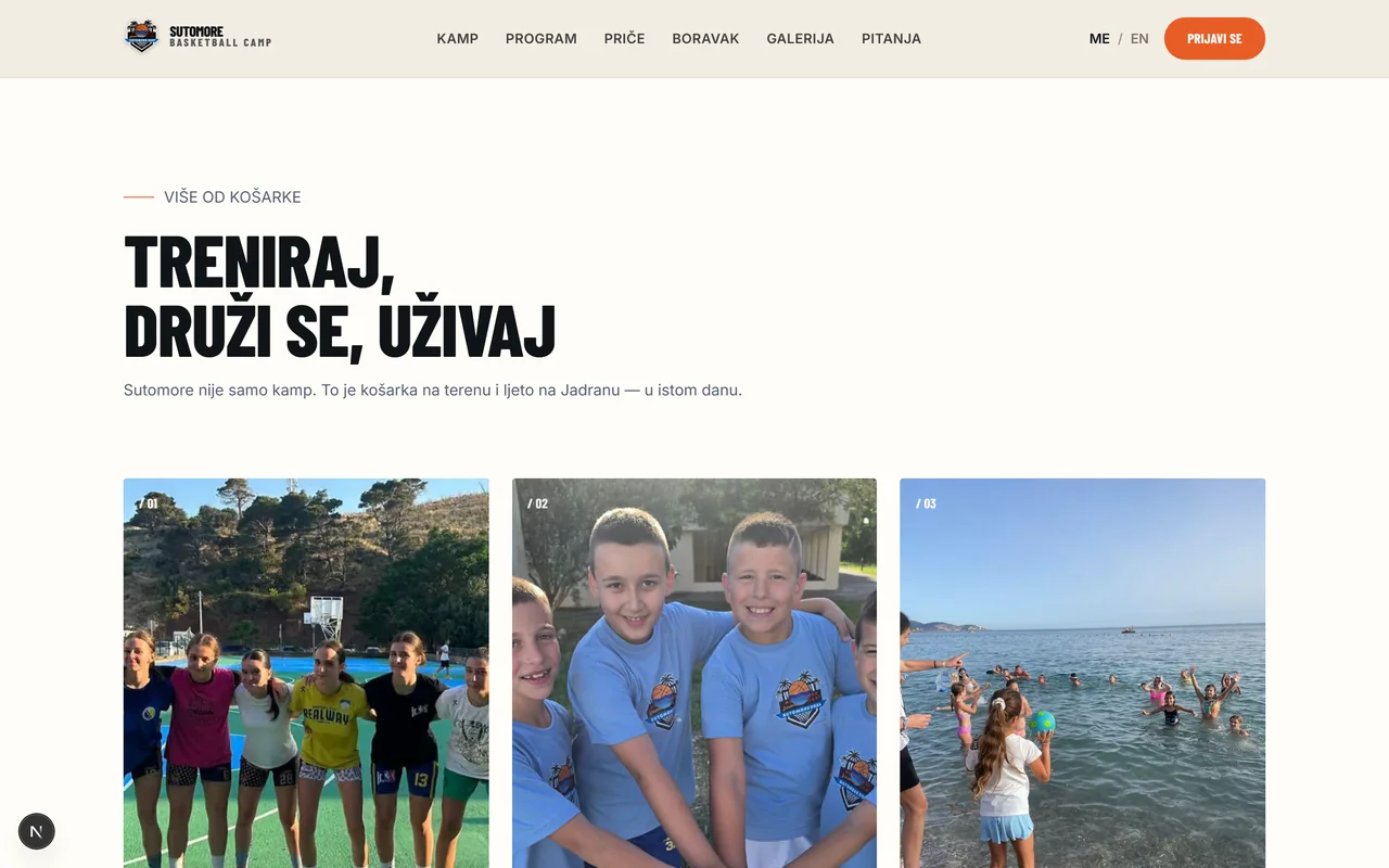 Sutomore Basketball Camp — sekcija „Treniraj, druži se, uživaj“ sa stvarnim fotografijama polaznika