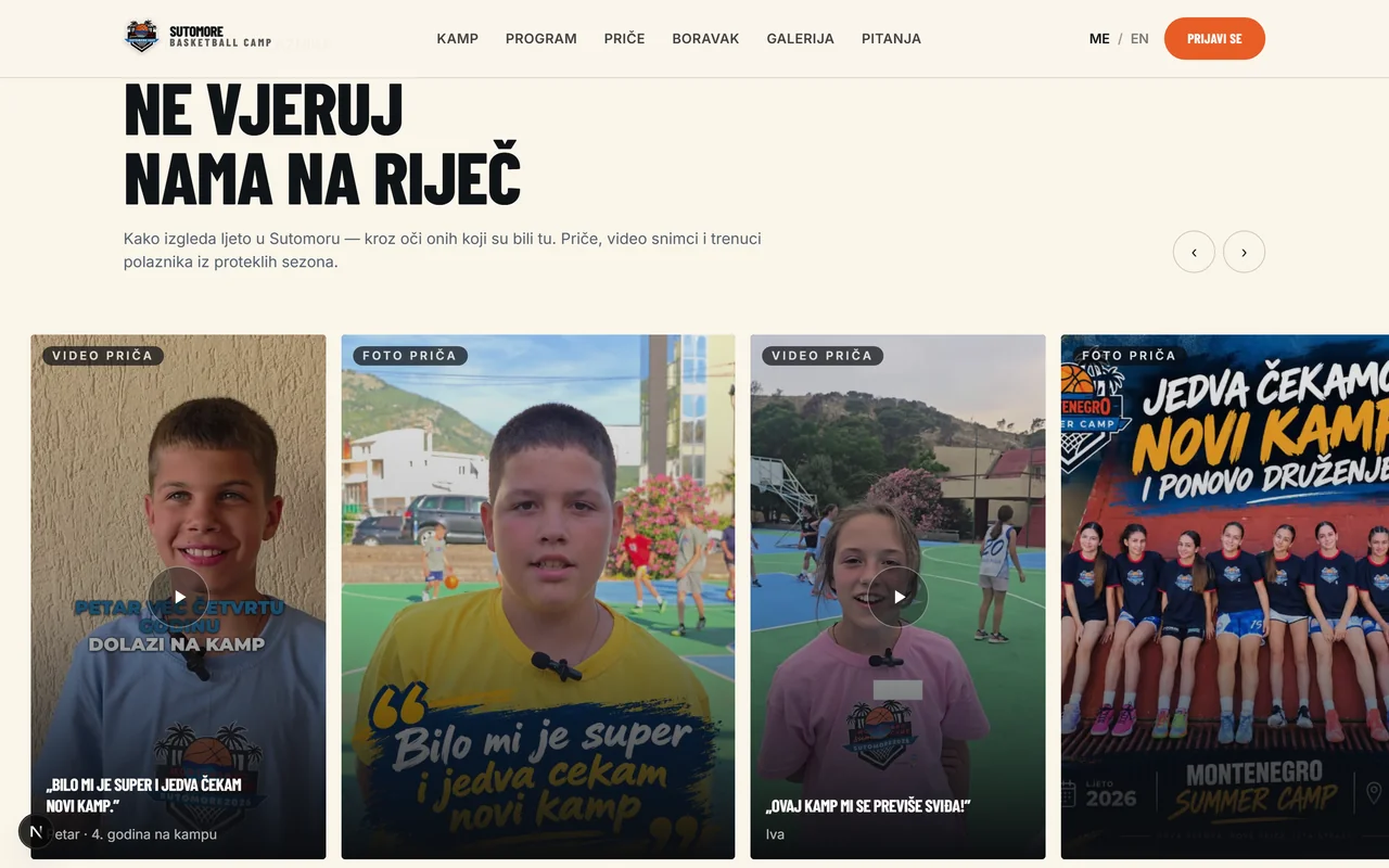 Sutomore Basketball Camp — sekcija „Ne vjeruj nama na riječ“ sa video svjedočenjima polaznika