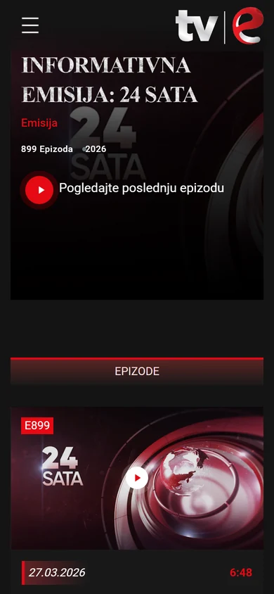 TV E — mobilni prikaz arhive epizoda