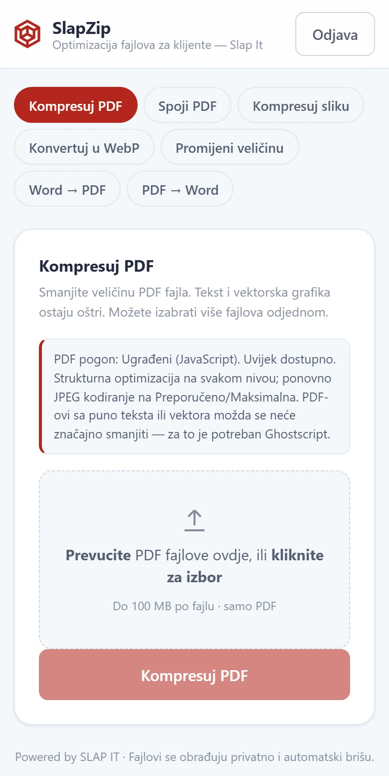 SlapZip — prikaz alata na mobilnom telefonu