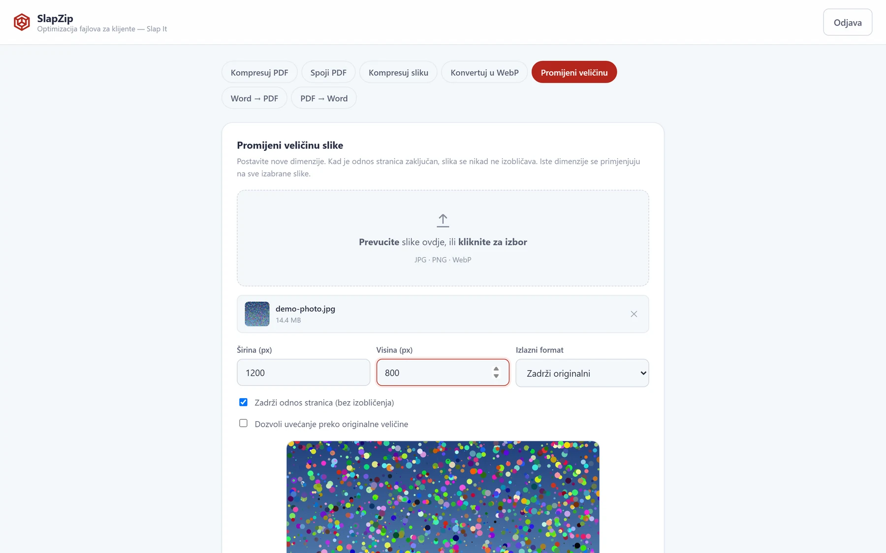 SlapZip — promjena veličine slike sa pan & zoom kadriranjem