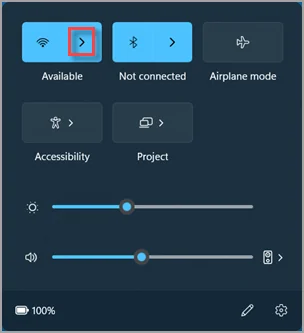 Windows brze postavke — ikonica Wi-Fi mreže